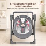 Infantso Automatic Baby Swing with 5 Point Safety Harness, Adjustable Swing for Baby 0-2 Years with Bluetooth & Remote Control, 5-Speeds, Mosquito Net, Soothing Music, Free Cushion (Grey) - Image 5