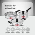 Butterfly Classic Stainless Steel Cookware 5 Pcs Set|Fry Pan 22Cm(1.4L)|Kadai 22Cm(2.2L)|Saucepan 16Cm(1.6L) with Steel Lids|Induction Base,Triply Bottom|Even,Fast Cooking with Less Oil,Silver - Image 3