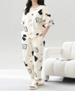 Louis Luxe Cotton Blend Womens Korean Night Dress || Full Pyjama Set ||Korean Nightsuit || Women Nightwear ||Round Neck Full Sleeve Nightsuit || Loungewear || Everyday Nightdress (ND-10) - Image 2