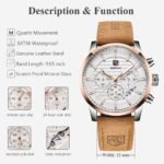 BENYAR Quartz Chronograph Waterproof White Dial Business and Sport Design Leather Band Strap Men's Wrist Watch - Image 3