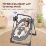 Infantso Automatic Baby Swing with 5 Point Safety Harness, Adjustable Swing for Baby 0-2 Years with Bluetooth & Remote Control, 5-Speeds, Mosquito Net, Soothing Music, Free Cushion (Grey) - Image 4