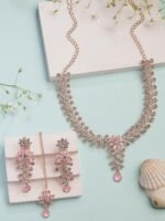 Sukkhi Charming AD Diamonds Studded Floral Choker Necklace with Danlge Earrings Maangtikka Jewellery Set for Women & Girls - Image 3