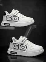 HOOH Kids Unisex White Sneakers with Hook and Loop Closure, Embellished Pattern, Fashion Comfort Shoes - Image 3