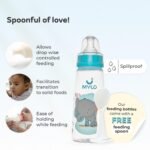Mylo Baby 2 in 1 Feeding Bottle with Spoon (250 ml) for New Born Baby | Anti Colic & BPA Free Feeding Bottles | Feels Natural Baby Bottle | Easy Flow Neck Design- Blue Elephant - Image 3