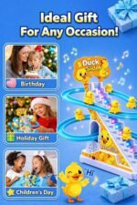 TEC TAVAKKAL Duck Slide Toy Set, Funny Automatic Stair-Climbing Ducklings Cartoon Race Track Set Duck Roller Coaster Escalator Toy with Flashing Lights & Music (Duck Slide Track Set) - Image 4