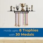 Large Metal Trophy Stand with Medal Holder for Wall - Holds Up to 8 Trophies and 30 Medals - Glossy Black Finish - Metal Display for Sports Achievements - Perfect for Homes, Schools, and Sports Clubs - Image 4