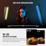HIFFIN HF-550 30W RGB Stick Light for Video Shooting & Photography, Handheld LED Light Stick with Barndoor, 2500K-9900K CCT, 24 FX Effects, 95+ CRI, App Control, 4000mAh Battery, Type C Charging - Image 4