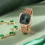 Carlton London Women Green Dial Watch and Bracelet | Stainless Steel, Premium, Stylish Analog Wrist Watch with Golden Strap & Bracelet Set, Elegant Quartz Timepiece | Water Resistant | Luxury Square Watch Gift Set - Image 2