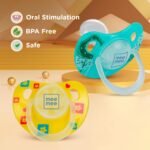 Mee Mee Baby Silicone Pacifier | Orthodontic Nipple for Oral Stimulation | Unique Shape to Support Psychological Breathing | Soother for Babies | Easy to Clean | 0-18 Months (Yellow/Green) - Image 2