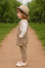 Girl's Cotton Blend Dungaree Set with T-Shirt Relaxed Fit Solid Pattern Full Sleeves Modern Style and Standard Length - Image 3