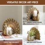 BEHOMA Metal Dancing Peacock with Scented Glass Votive Candle, Golden - Image 6