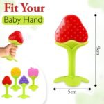 GLUN® Pack of 4 Silicone Baby Teether Toys for 5-12 Months, BPA Free Baby Teether, Sensory Teether & Baby Chew Toy, Soft Gum Relief Toy for Infants, Strawberry Orange Grape Apple Shapes, Gum Massager - Image 5