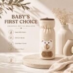MINI WORLD Stainless Steel Baby Feeding Bottle with 2 Extra Nipples, Bear Embroidery Insulated Cover & Silicone Cleaning Brush | Leak-Proof Rust Free Infant Milk Bottle Set (Pack of 5) - Image 3