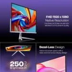 Zebronics 27 Inch FHD Gaming Monitor, 240Hz Refresh Rate, 1ms MPRT, Anti-Glare Display, 250 Nits, 16.7M Colors, Built-in Speakers, HDMI, DP, Bezel-Less Design, Speakers, Wall Mountable (EA27) - Image 4