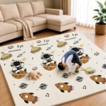 TARKAN Extra Thick Reversible Baby Play Mat For Hard Floor, BIS Safety Certified, BPA Free Foldable Foam Crawling Mat (6.5x4.5 ft, 8mm Thickness) Astronaut - Parachute - Image 2