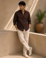 Zilcon Men's Solid Coffee Brown Casual Cotton Blend Shirt - Image 4