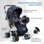 Mee Mee Little Explorer Baby Stroller/Pram for 0–3 Years | Foldable with Reversible Handle | 5-Point Safety Harness | Adjustable 3-Position Recline | 360° Wheels & Large Storage Basket | Navy Blue - Image 4