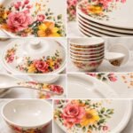AROVA 32-Piece Premium Melamine Dinner Set for 6 | Floral Printed Dinnerware Set with Plates, Bowls, Serving Bowls, Lids & Spoons (Blush Bloom) - Image 5
