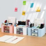 Shuttle Art Desk Organiser | ABS Plastic Table Organiser with 5 Compartments & 2 Drawers | Multifunctional Pen Stand for Table & Stationery Storage for Office, Home & Study Desk (Blue) - Image 7