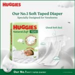 Huggies Natural Soft Premium Tape Diapers Newborn/Extra Small (NB/XS) Size, Upto 5 kgs, 64 Count | Our No.1 Soft Taped Diaper with Cloud Soft Bed, designed for Newborns with Runny Poo Absorption - Image 3