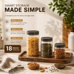 CELLO Checkers Kitchen Storage Container Box Set of 18 Pcs Grey (6x300ml, 6x650ml, 6x1200ml) | Transparent Unbreakable Fridge Safe Stackable Airtight Storage Canister Set For Spices Dry Fruits Grains - Image 4