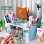 SHUTTLE ART Modern Desk Storage Organizer Box with 2 Drawers –Stackable Desk Organizer with Pen Holder and 5 Compartments – Perfect for Office, Home, School, Art Supplies, Crafts, and Stationery(Blue) - Image 6