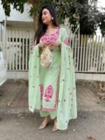 GoSriKi Viscose Kurta for Women | Kurta with Pant & Dupatta | Straight Embroidered Suit | Indian Ethnic Outfit Office Party Wedding Clothing Fashion Premium Traditional Style Look 3 Piece - Image 6