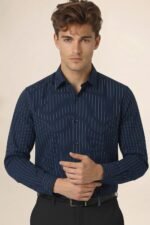 Peter England Men's Slim Fit Full Sleeve Striped Formal Shirt | Cotton Rich | Wonder Fabric | Pin Point Oxford - Image 2