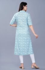 Women's Rayon Flax A-Line Kurti with Mandarin Collar, Printed Calf Length Elbow Sleeve Tunic for Formal & Casual Wear - Image 8