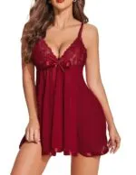 GirlFriend Women's Lingerie Lace Babydoll Strap Chemise Mesh Sleepwear Outfits with Panty G String - Image 3