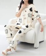 Louis Luxe Cotton Blend Womens Korean Night Dress || Full Pyjama Set ||Korean Nightsuit || Women Nightwear ||Round Neck Full Sleeve Nightsuit || Loungewear || Everyday Nightdress (ND-10) - Image 6