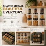 CELLO Checkers Kitchen Storage Container Box Set of 18 Pcs Grey (6x300ml, 6x650ml, 6x1200ml) | Transparent Unbreakable Fridge Safe Stackable Airtight Storage Canister Set For Spices Dry Fruits Grains - Image 5