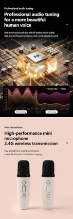 Portable Karaoke Machine with 2 Wireless Microphones – Bluetooth Speaker with RGB LED Lights, Rechargeable Home Karaoke System for Kids, Family Parties & Singing Entertainment (White) - Image 5