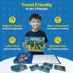 Magnetic Fun Art Puzzle - Animals|4-in-1 Travel Friendly Educational Toy with Writable Board|50 Magnetic Pieces |Birthday Gift for Boys & Girls Age 3,4,5 & 6 yrs - Image 2
