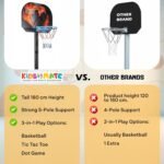 Kidsmate 3-in-1 Basketball Play Set for Kids with Adjustable Basketball Hoop, Tic Tac Toe & Dot Game Board, Basketball Net Stand Indoor Outdoor Toy, Best Gift for Boys & Girls - Multicolor - Image 9
