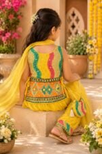Girls Clothing Set Yellow Embroidered Salwar Suit with Dupatta - Image 3