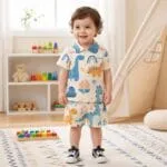 Baby Boys & girls Clothing Set | Ribbed Collar Shirt & Elastic Waist Shorts Co-Ord Set | Soft Breathable Casual Outfit for Toddlers & Kids | 2-Piece Clothing Set - Image 2