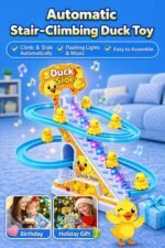 TEC TAVAKKAL Duck Slide Toy Set, Funny Automatic Stair-Climbing Ducklings Cartoon Race Track Set Duck Roller Coaster Escalator Toy with Flashing Lights & Music (Duck Slide Track Set) - Image 5