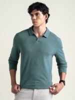 DAMENSCH Statement Popcorn Johnny Collar Full Sleeve Polo with Premium Cotton Blend, Popcorn Texture, Colours by High-IQ Dyes Heavy Weight Fabric T-Shirt for Men - Image 5
