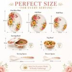 AROVA 32-Piece Premium Melamine Dinner Set for 6 | Floral Printed Dinnerware Set with Plates, Bowls, Serving Bowls, Lids & Spoons (Blush Bloom) - Image 6