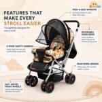 BabyGo Foldable Baby Stroller for Newborn, Infant & Toddler 0–3 Years | Lightweight Travel Pushchair | Safety Harness | Adjustable Recline Backrest | 360° Swivel Wheels | Large Storage Basket | Orange - Image 3