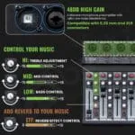 Dabeatz MX06 6 Channel Audio Mixer with 6×XLR/6.35mm Inputs, Bluetooth, USB/PC/MP3 Playback, 99 DSP Effects, 7-Band EQ, Mute, Recording, +48V Phantom Power – DJ, Karaoke, Studio & Live Sound - Image 8
