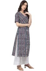 Janasya Women's Mustard Pure Cotton Striped Printed Straight Kurta - Image 5