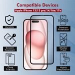 Tempered Glass Screen Protector for iPhone 13/13 Pro/14/16e/17e Edge-to-Edge Full Coverage Case Friendly, Anti Scratch and Bubble free Installation Kit - Black - Image 3