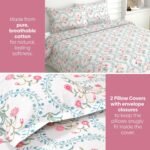 haus & kinder Double Bed Floral Bedsheet with 2 Pillow Covers| 90x100 Inches |186 TC Queen Size Cotton Bed Sheet Breathable | Soft | Pink Blossom - Image 2
