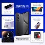Redmi 15 5G Midnight Black 6GB + 128GB | Segment's Largest 7000mAhA Battery | Segment's Largest Display 17.53cm(6.9) Up to 144Hz | Snapdragon 6s Gen 3 | 18W Reverse Charging | 50MP AI Dual Camera - Image 2