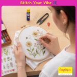 Craftinger Stick & Stitch Embroidery Kit for Beginners & Adults | 66 Pre-Printed Designs,12 Color Threads, 8 Inch Hoop | DIY Embroidery Starter Kit, Sewing Craft Kit, Floral Embroidery Patterns - Image 5