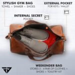 Fur Jaden Tan Leatherette Gym Bag for Men Women Boys Girls Travel Duffle Weekender Bag 23L - Image 4