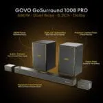 GOVO GoSurround 1008 Pro, 5.2 Channel, 680W Soundbar with True Dolby Audio®, 6.5” Dual Subwoofer, Wired Rear Satellites, HDMI/Optical/AUX/USB/Bluetooth, 3 EQ Modes, LED Display – Platinum Black - Image 5