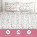 haus & kinder Double Bed Floral Bedsheet with 2 Pillow Covers| 90x100 Inches |186 TC Queen Size Cotton Bed Sheet Breathable | Soft | Pink Blossom - Image 5